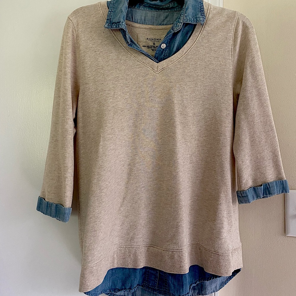 Beige and Denim Collared Sweater